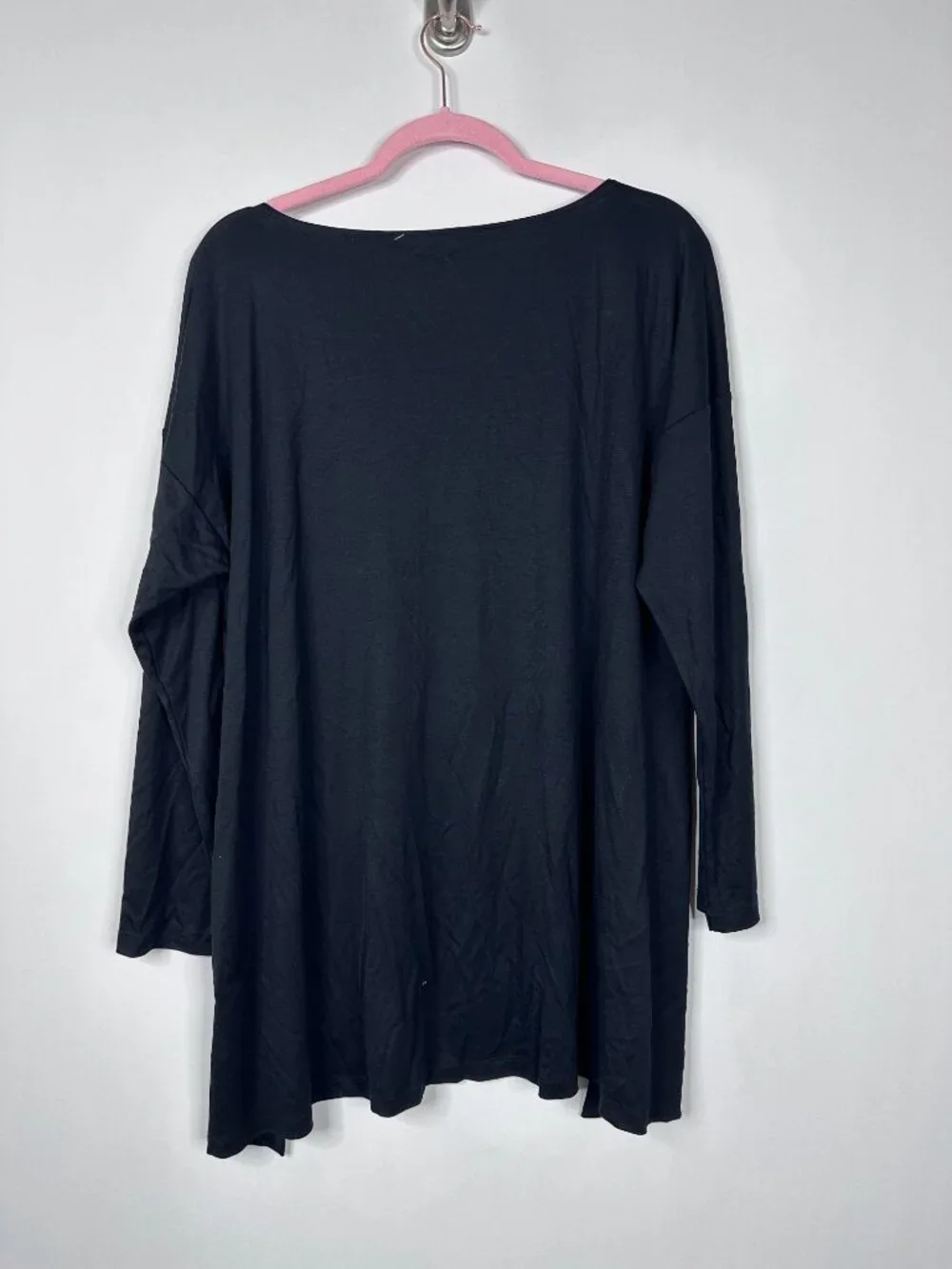Eileen Fisher Bateau Neck High Low Tunic Top Long Sleeve Black XL #A2050 - Picture 3 of 6